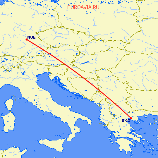 перелет Салоники — Нюремберг на карте