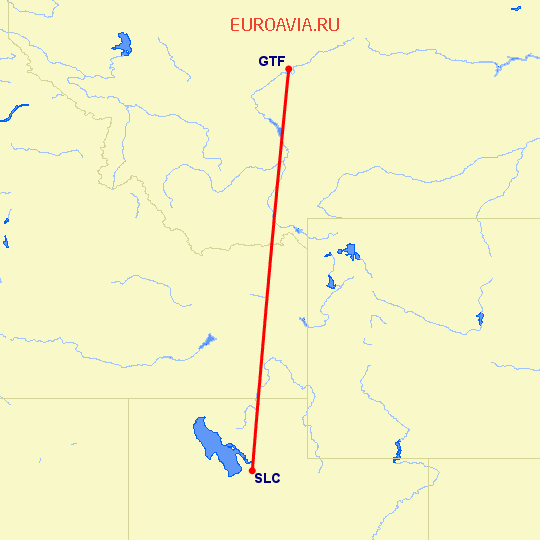 перелет Солт Лейк Сити — Грейт Фоллс на карте