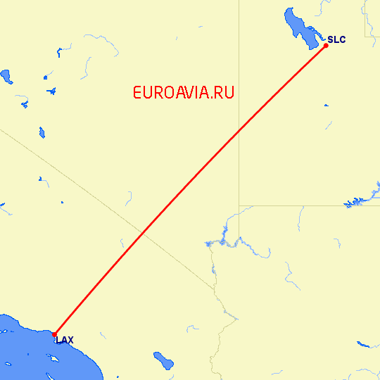 перелет Солт Лейк Сити — Лос Анджелес на карте