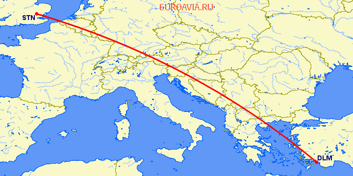 перелет Лондон — Даламан на карте