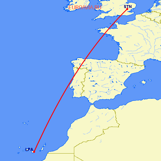 перелет Лондон — Лас Пальмас на карте