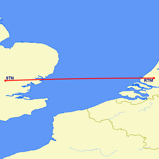 перелет Лондон — Роттердам на карте