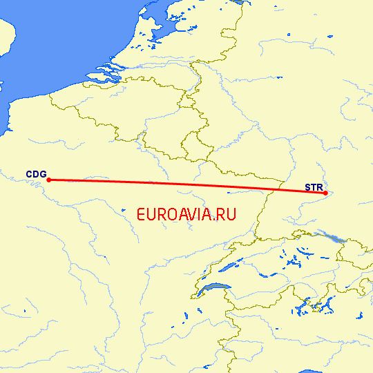 перелет Штуттгард — Париж на карте