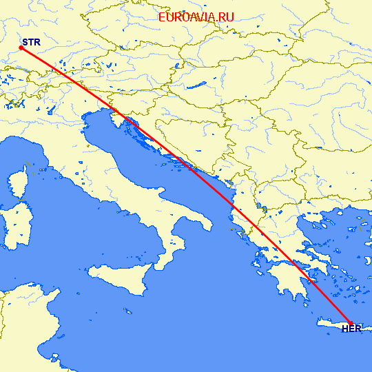 перелет Штуттгард — Ираклион на карте