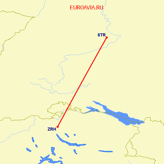 перелет Штуттгард — Цюрих на карте