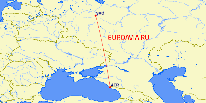 перелет Москва — Сочи на карте