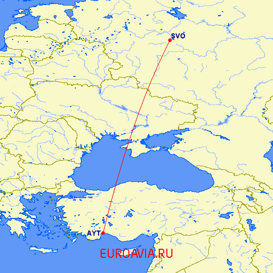 перелет Москва — Анталия на карте