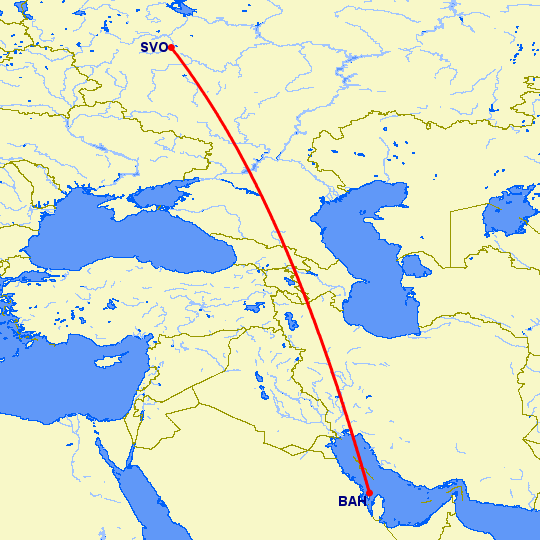 перелет Москва — Манама на карте