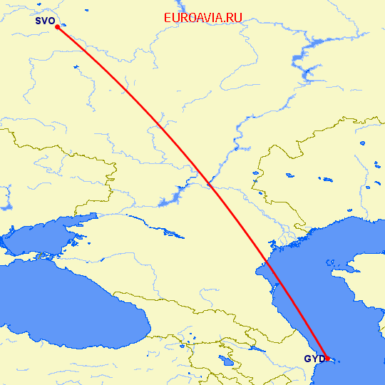 перелет Москва — Баку на карте