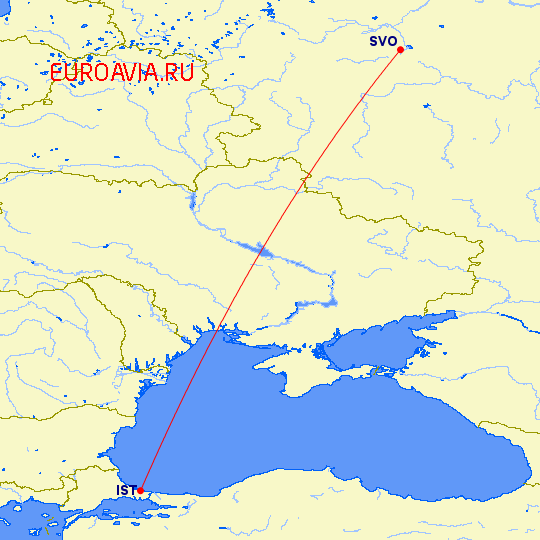 перелет Москва — Стамбул на карте