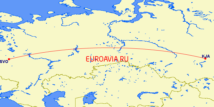 перелет Москва — Красноярск на карте