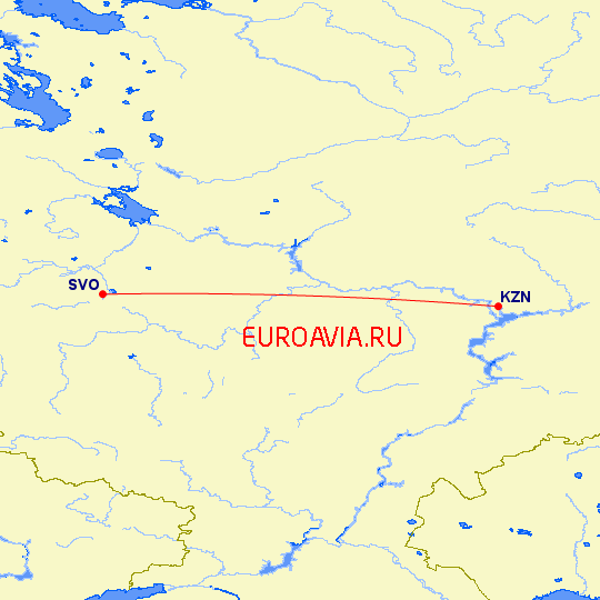 перелет Москва — Казань на карте