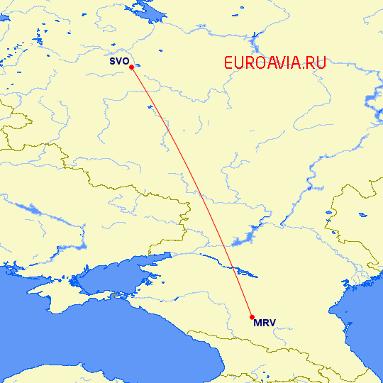 перелет Москва — Минеральные Воды на карте