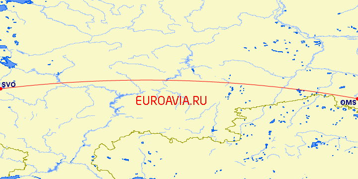 перелет Москва — Омск на карте