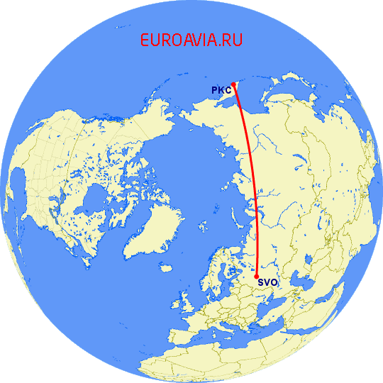 перелет Москва — Петропавловск Камчатский на карте
