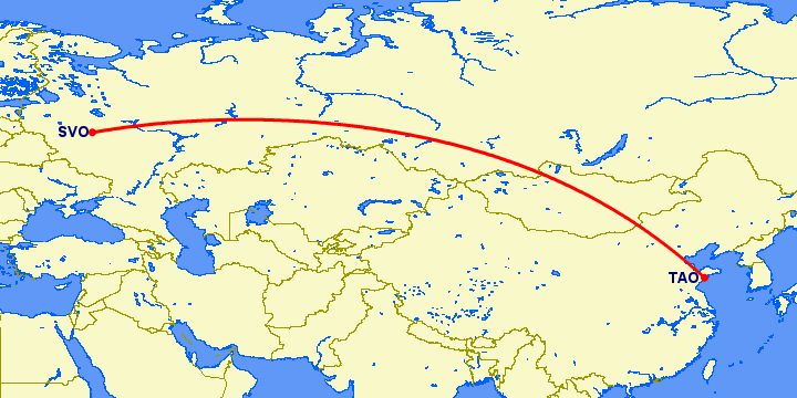перелет Москва — Куаньдян на карте