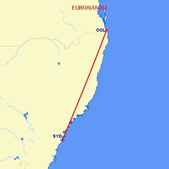 перелет Сидней — Голд Кост на карте
