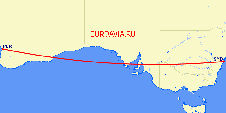 перелет Сидней — Перт на карте