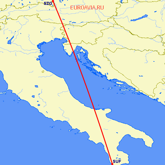перелет Зальцбург — Ламециа Терме на карте
