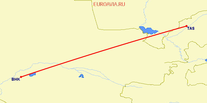 перелет Ташкент — Бухара на карте