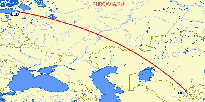 перелет Ташкент — Санкт Петербург на карте