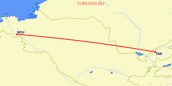 перелет Ташкент — Нукус на карте