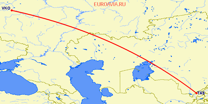 перелет Ташкент — Москва на карте