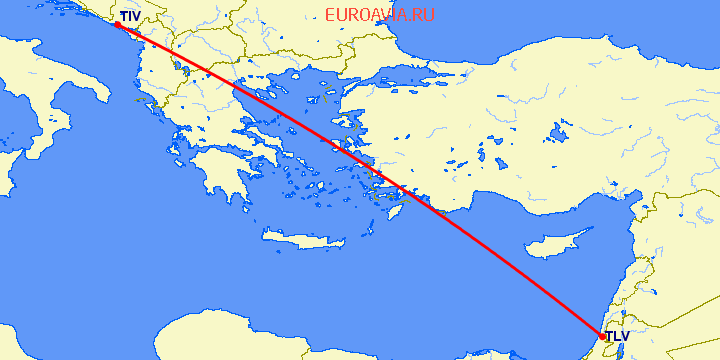 перелет Тиват — Тель Авив на карте