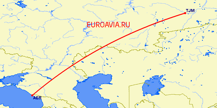 перелет Тюмень — Сочи на карте