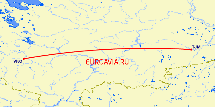 перелет Тюмень — Москва на карте