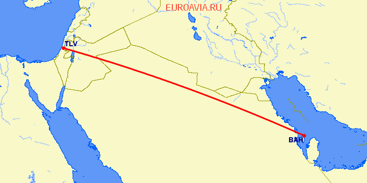 перелет Тель Авив — Манама на карте