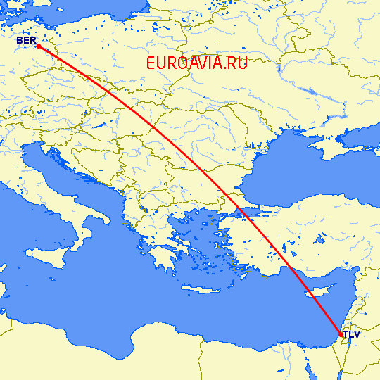 перелет Тель Авив — Берлин на карте