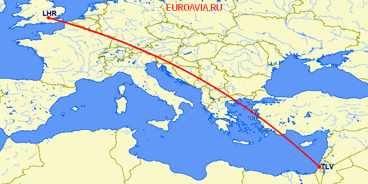 перелет Тель Авив — Лондон на карте