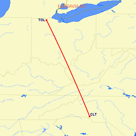 перелет Toledo — Шарлотт на карте
