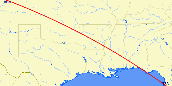 перелет Тампа — Денвер на карте