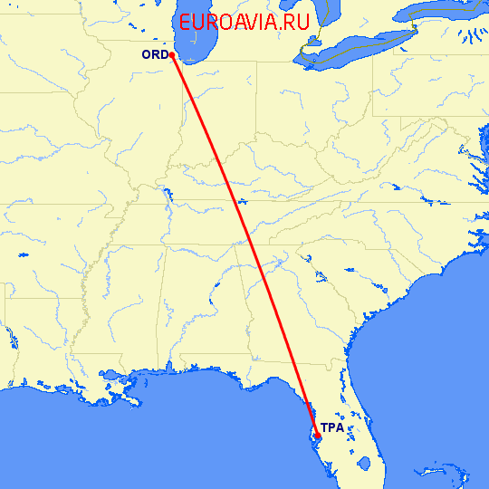 перелет Тампа — Чикаго на карте