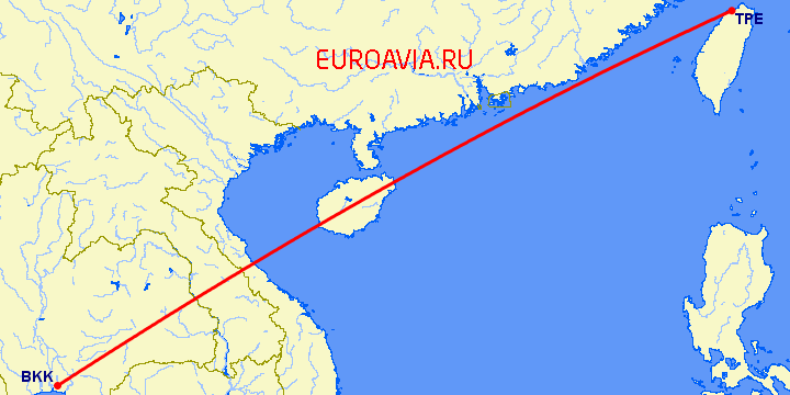 перелет Тайбэй — Бангкок на карте