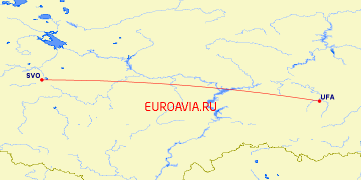 перелет Уфа — Москва на карте
