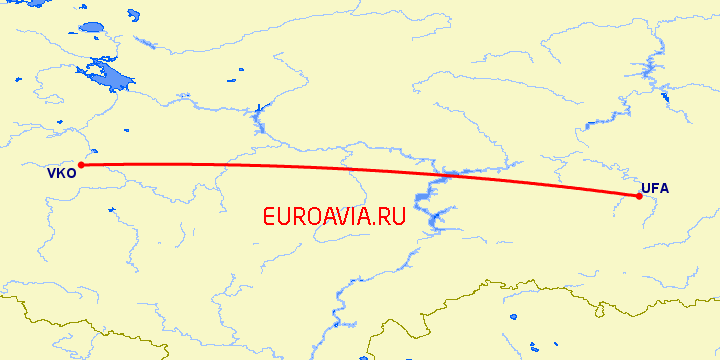 перелет Уфа — Москва на карте