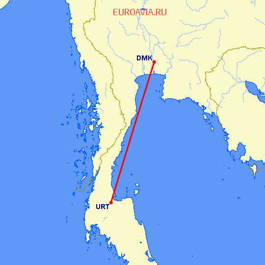 перелет Сурат Тхани — Бангкок на карте