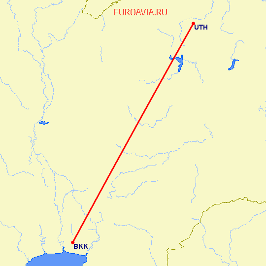 перелет Удон Тхани — Бангкок на карте