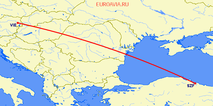 перелет Вена — Самсун на карте