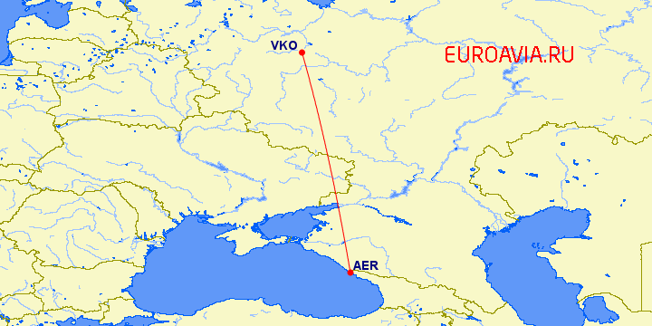 перелет Москва — Сочи на карте