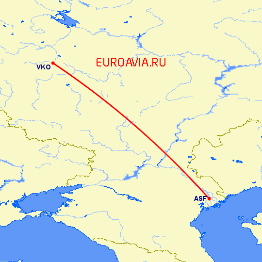 перелет Москва — Астрахань на карте