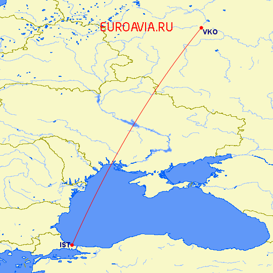 перелет Москва — Стамбул на карте