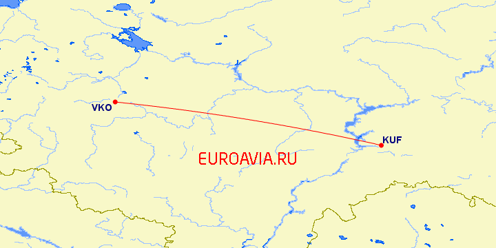 перелет Москва — Самара на карте