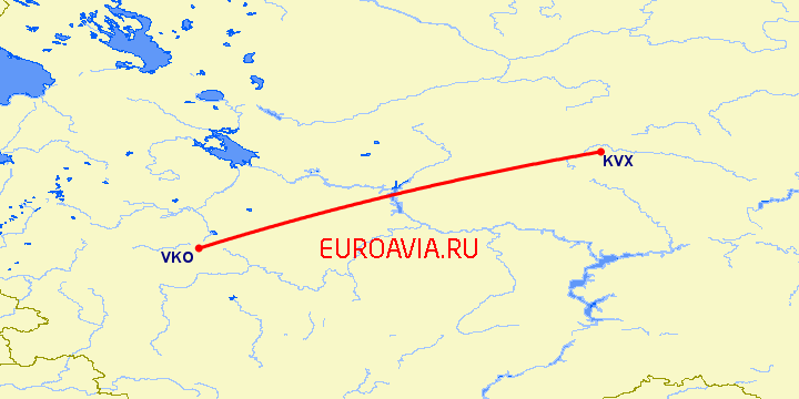 перелет Москва — Киров на карте