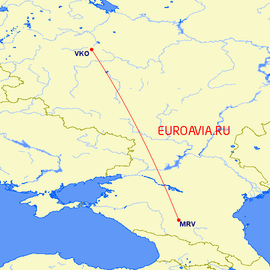 перелет Москва — Минеральные Воды на карте