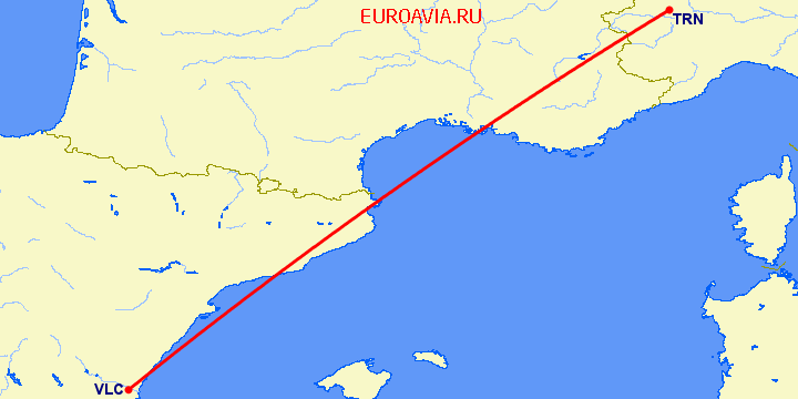 перелет Валенсия — Турин на карте