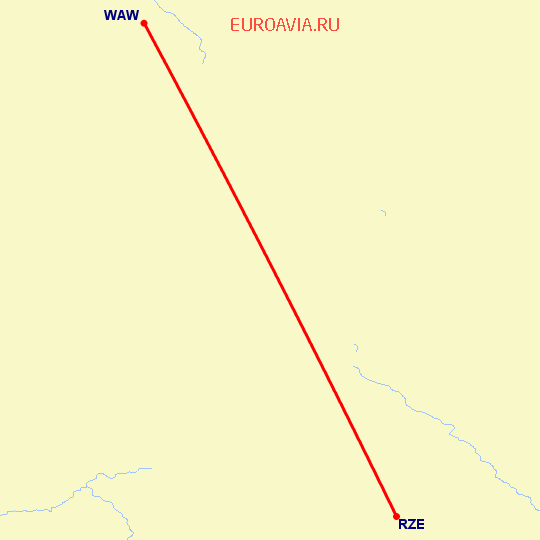 перелет Варшава — Жешув на карте